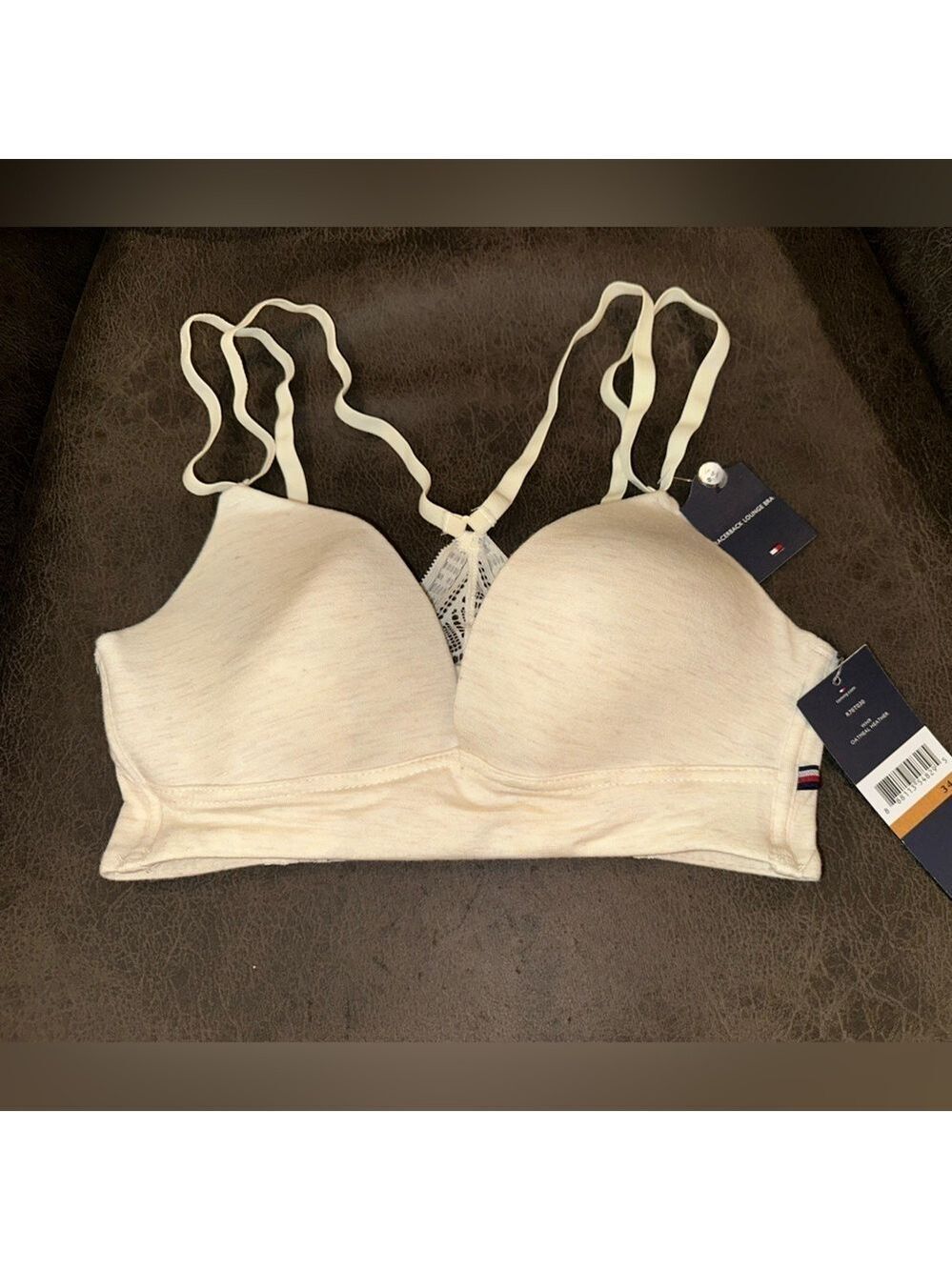 TOMMY HILFIGER OATMEAL HEATHER LIGHTLY LINED SIGNATURE LACE WIRE FREE BRA 34D - Picture 3 of 4